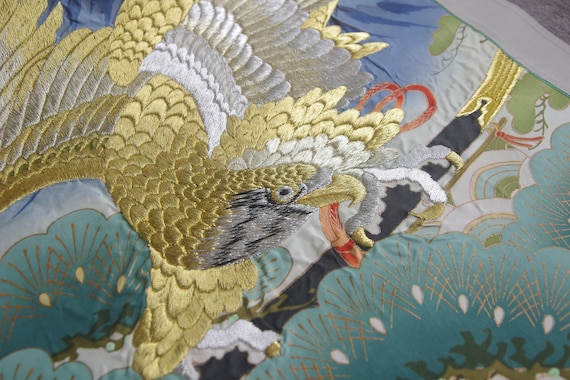 ヴィンテージの日本の掛け軸：鷹、山、金刺繍 - Etsy 日本