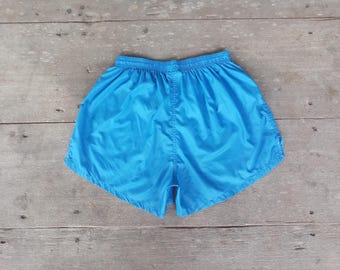 Vintage 80s Nylon Gym Shorts: Blue Retro Running Shorts, M