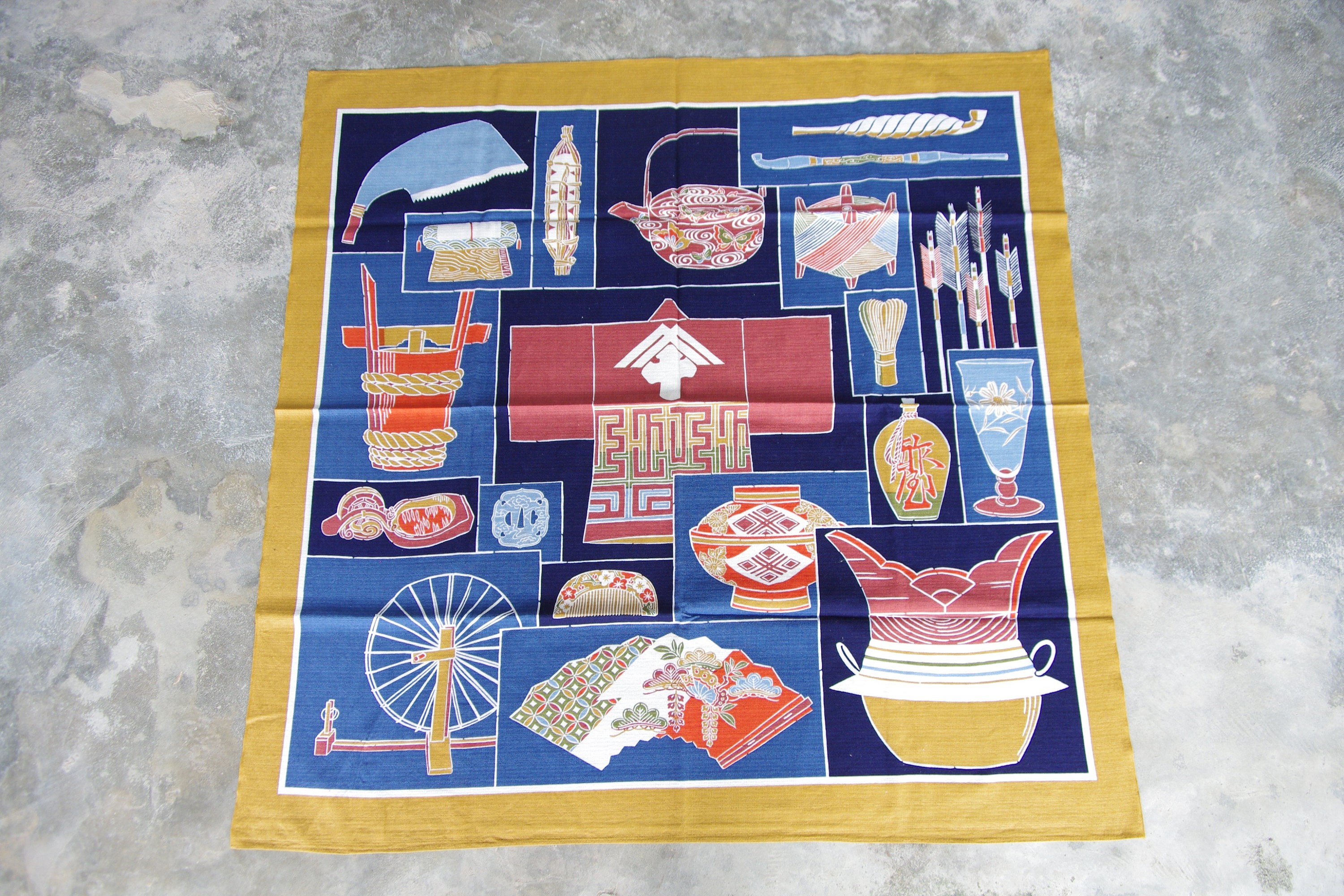 Vintage Japanese Furoshiki Fabric Indigo Cotton Wrapping Cloth