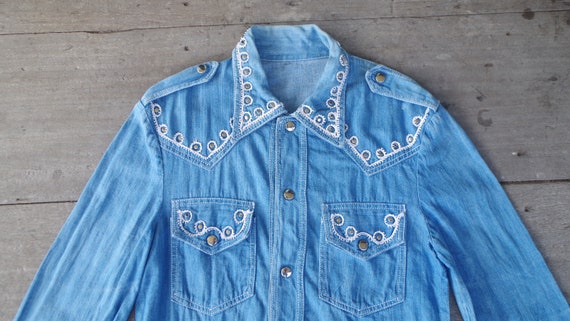 Faded vintage 60s 70s  Denim Western Jacket, size… - image 1