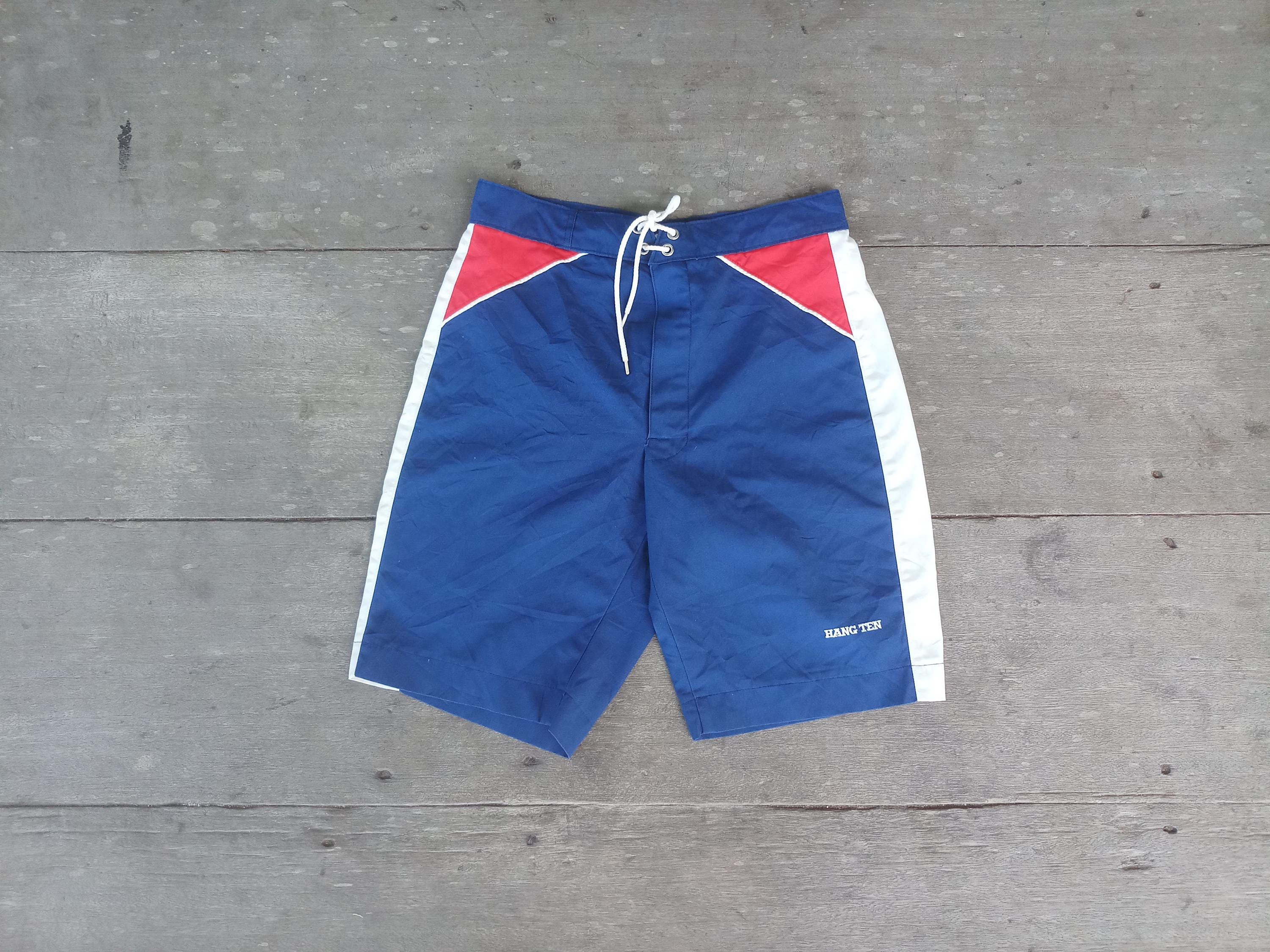 Vintage 80s Hang Ten Board Shorts: Blue Red White Surfer Shorts