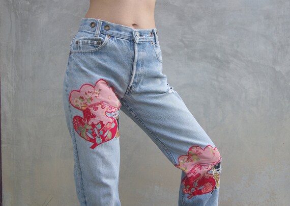 Faded vintage levis 501 Blue Jeans W27,W28,patchwo
