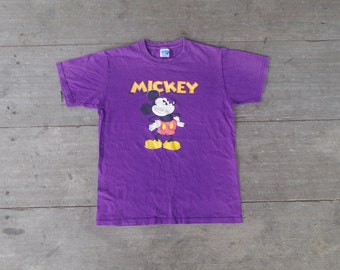Vintage 90s Mickey Mouse T-Shirt, Purple Disney Tee (Size XS-S)