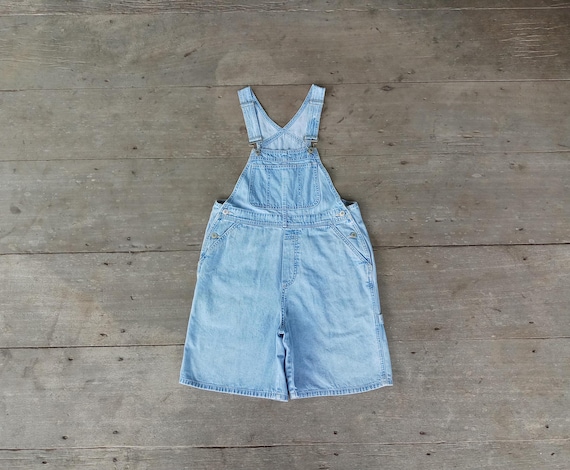 Vintage 90s Gap Denim Overalls Shorts - Faded Blue Jeans, Size S