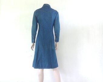 landlubber denim dress Vintage 70s Landlubber Denim Dress: XS, W24-25, Made in USA