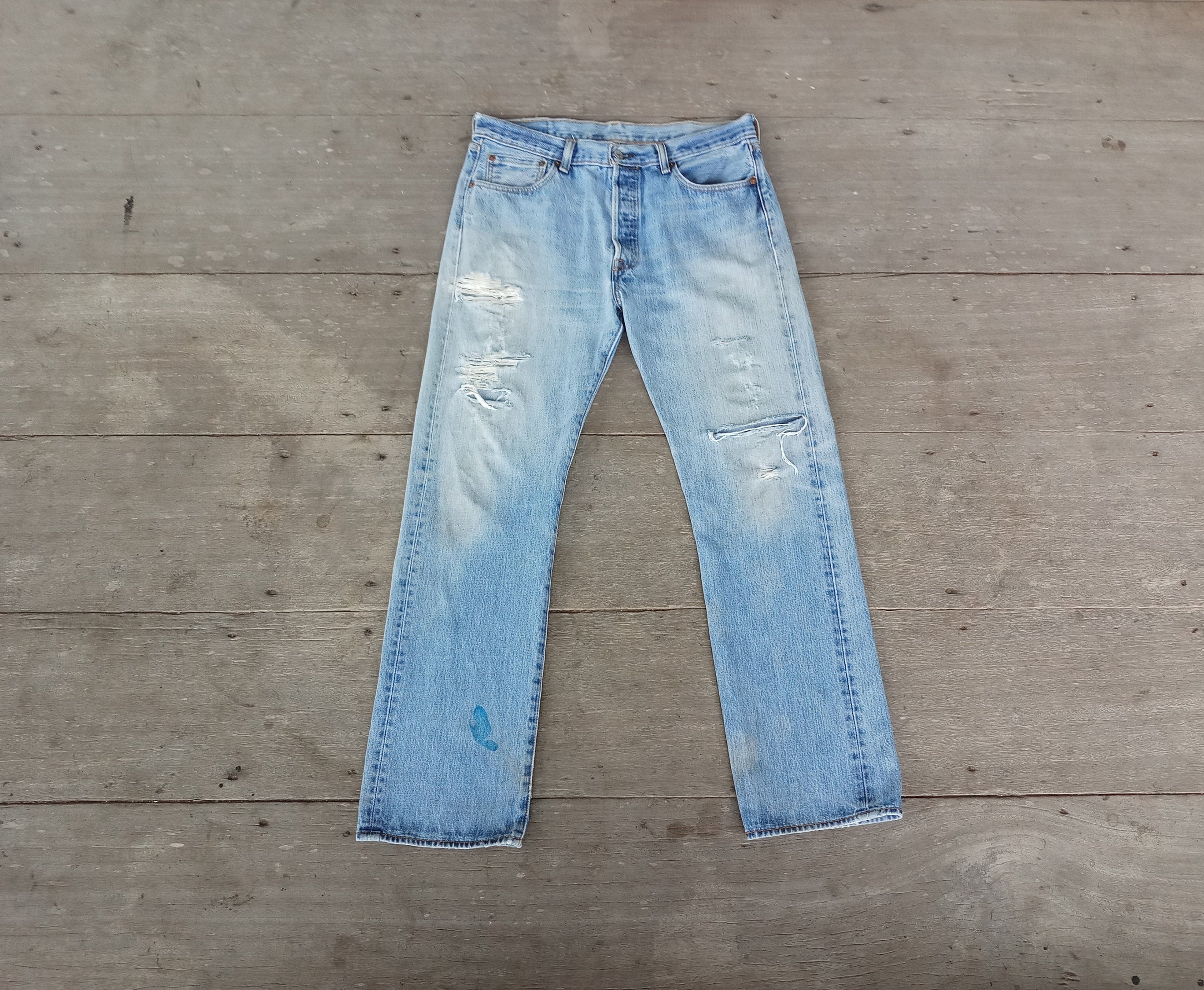 Vintage Distressed Levi's 501 Jeans: Ripped Denim, W34 L31 - Etsy