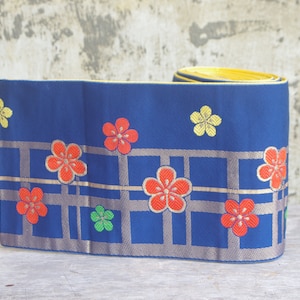 Vintage Obi Belt,Blue or indigo,Kimono Fabric,Vintage Obi,Asian Decor,flora,Kimono Accessory,Belt,blue Belt,Japanese Decor,Home Decor