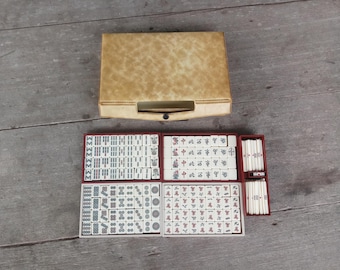 Vintage Nintendo Mahjong Game Set: Acrylic Tiles, Bamboo Base, with Box