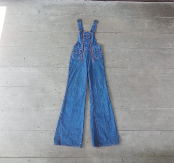 Vintage 70s Zipper Front Braxton Overalls Bell Bottom W28 L35.5