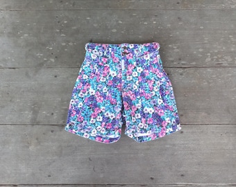 Pantalones cortos vaqueros vintage Z Cavaricci: pantalones cortos con estampado floral, talla W26, fabricados en EE. UU.