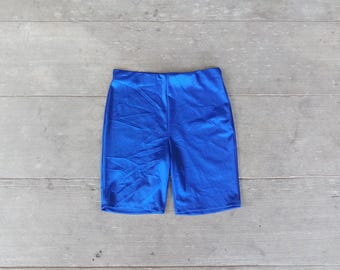 Vintage 80er Jahre Blaue Leggings Shorts: Retro Sportbekleidung, Made in USA, M-L