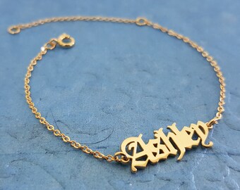 Personalized Old English Name Bracelet, 15 Fonts Style, Customize Your Name Bracelet, Any Name Bracelet, Custom Old English Font Jewelry