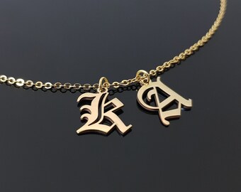 Old English Initial Necklace, Old English Letters, Old English Letter Necklace, Old English Necklace, Old English Font, Old English Jewelry