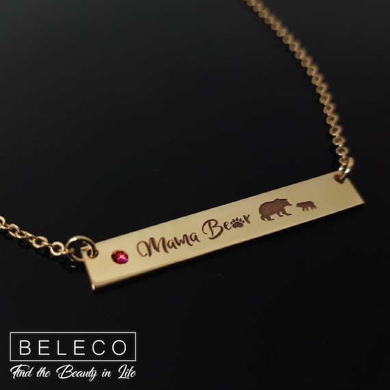 Zuo Bao Mama Bear Necklace Mom Necklace Mama and Baby Bear Necklace with 12 Months Birthstone Birthday Gift Family Jewelry for Her