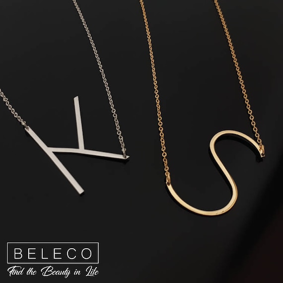 large sideways initial necklace gold