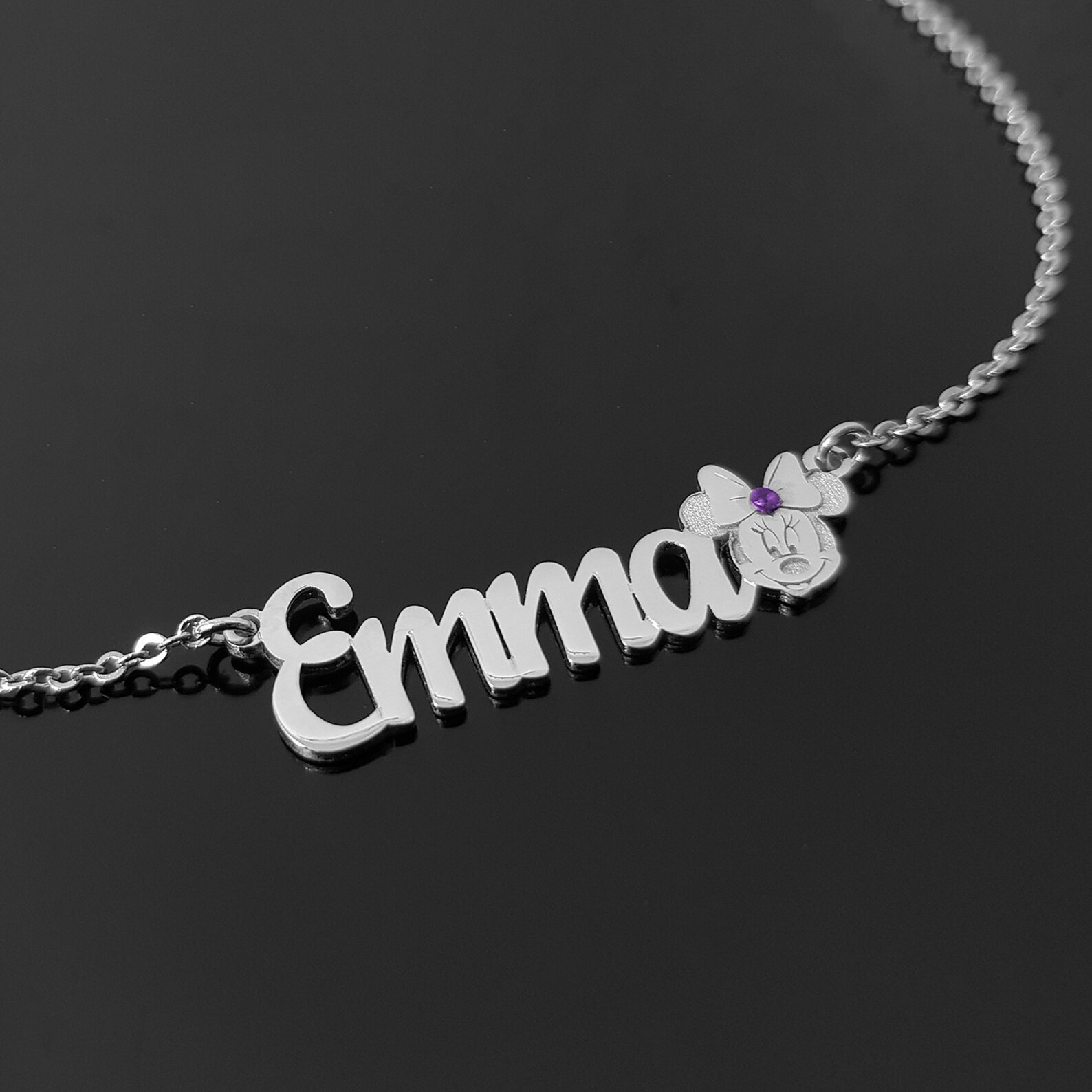 Minnie Mouse Name Necklace For Girls Name With Birthstone Etsy