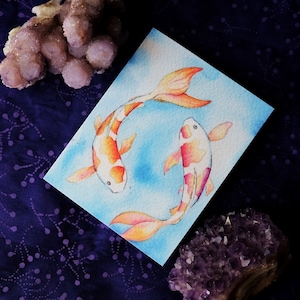 Koi Fisch Print Grußkarten, Kunstdruck Grußkarte, Koi Fisch Grußkarte, Aquarell Kunstkarte, künstlerisch
