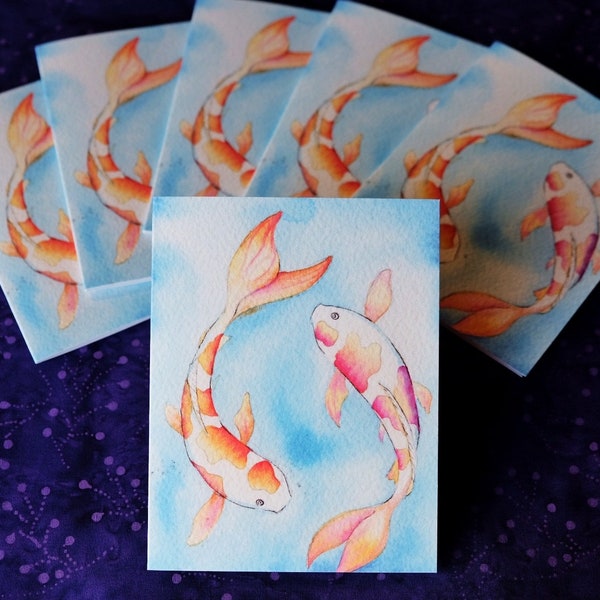 Koi fish print greeting cards, art print greeting card, blank art greeting card, koi fish painting greeting ard, watercolor art card, artsy