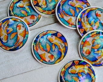 Koi fish sticker, watercolor art sticker, koi fish art sticker, koi pond sticker, watercolor koi art, sticker art, handmade painting sticker