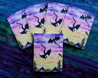 Dragon Art Greeting Card: Fantasy Watercolor Print (5.5x4 in)