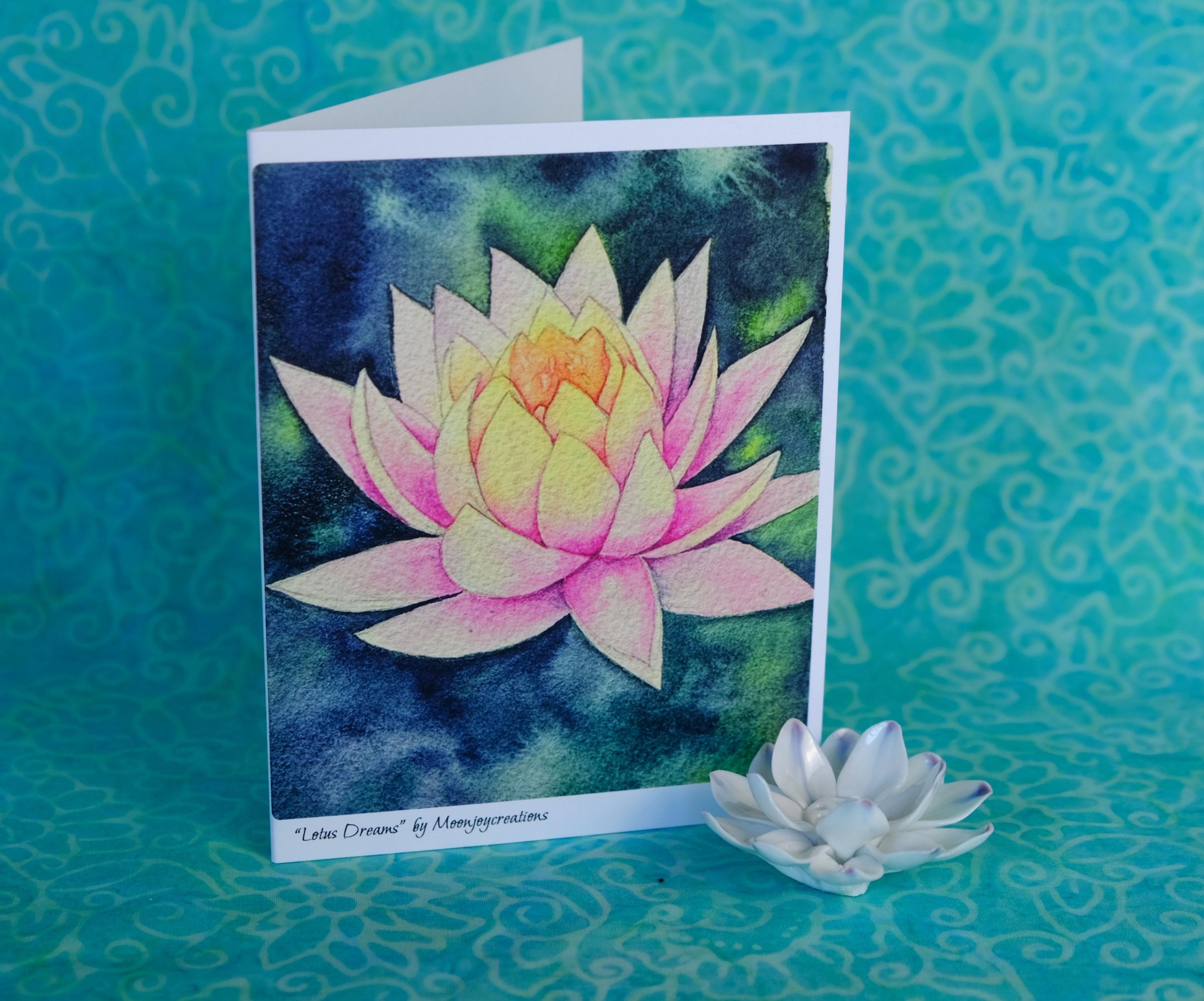 Lotus Flower Greeting Cards, Watercolor Lotus Print Greeting Card ...
