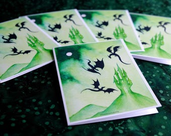 Dragon print greeting cards, art print greeting card, blank dragon art greeting card, dragon art greeting card, watercolor art card