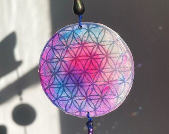 Sacred geometry style suncatcher, handmade crystal suncatcher, spiritual suncatcher, window Sun catcher with rainbow crystals, home art