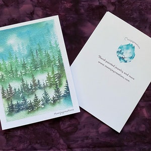 Forest print greeting cards, original art greeting card, blank art greeting card, green forest greeting card, watercolor art card blank,