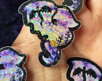Adesivo de arte de dragão, adesivo de dragão com glitter, adesivo de arte em aquarela, adesivo de dragão de fantasia, adesivo de arte de pintura original, adesivo brilhante