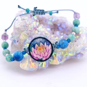 Lotus Perlen Armband, Edelstein Armband, verstellbares Armband, Lotus Blume Themen Armband, Papier Armband, handgemachte Armband Kunst,