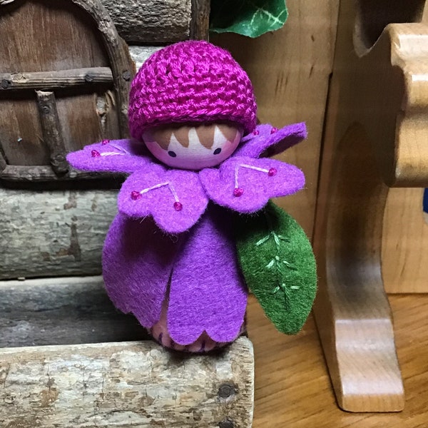 Mauve and Pinks Flower Peg Doll