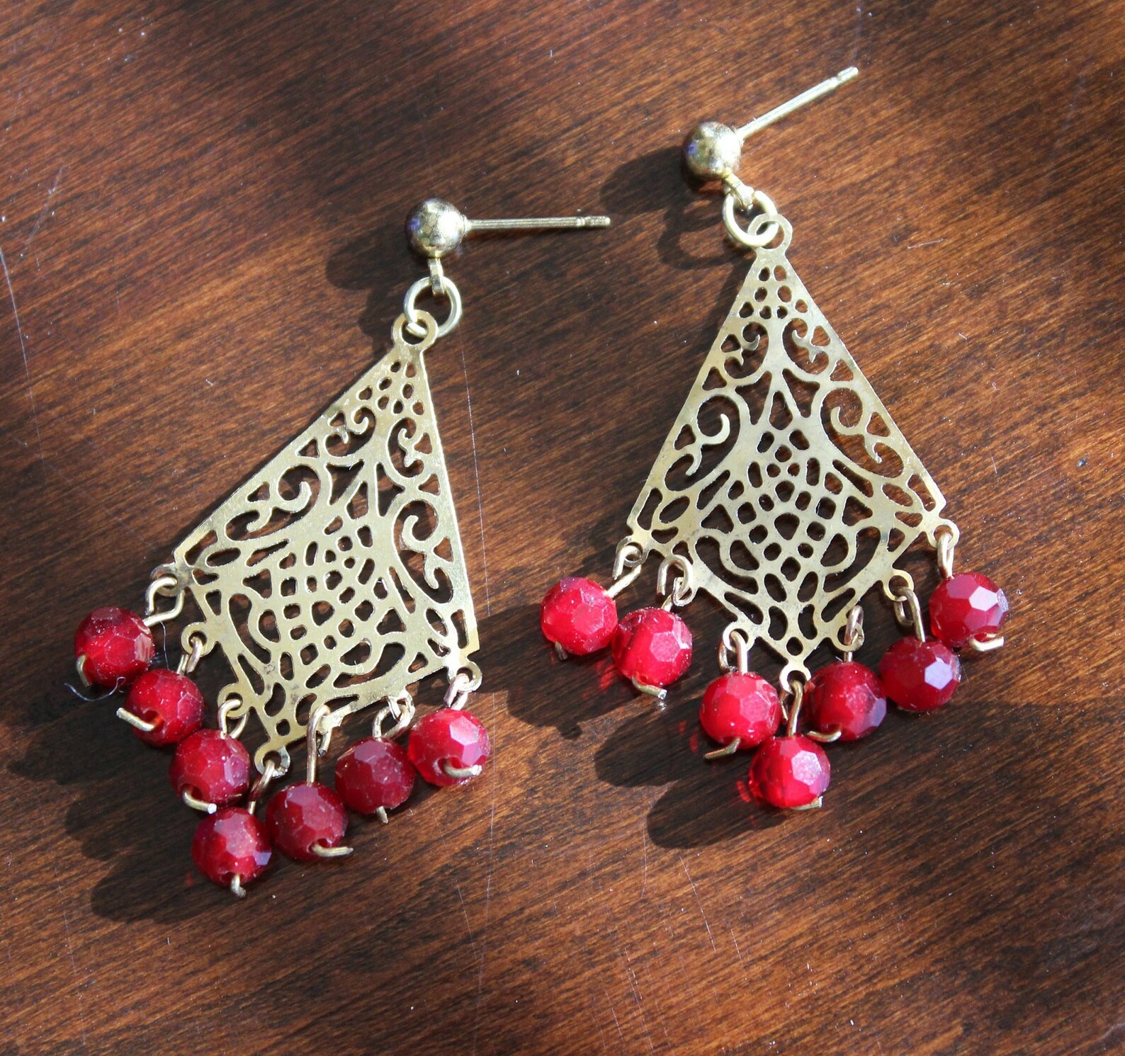 Red and Gold Chandelier Earrings Etsy
