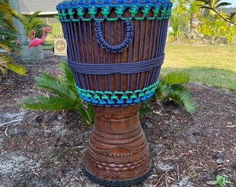 Green, Blue, Purple Tie-Dye Drum Full Size Djembe Iroko Wood Ivory Coast