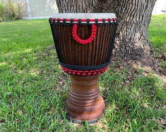 Full Size Djembe Ivory Coast, Iroko wood Red and Black African Hand Drum