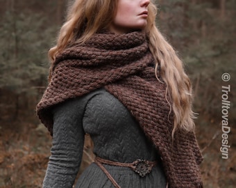 Big handwoven rectangular shawl in brown wool and alpaca.