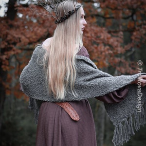 Big handwoven rectangular shawl in gray wool and alpaca