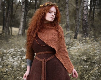 Handwoven twisted capelet in rusty orange wool and alpaca.