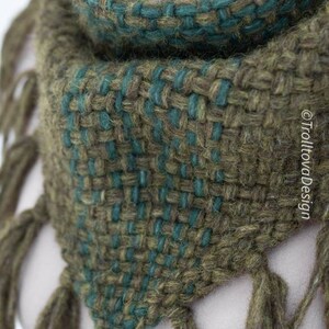 LAST ONE Extra soft handwoven triangle scarf in forest green shades. image 8