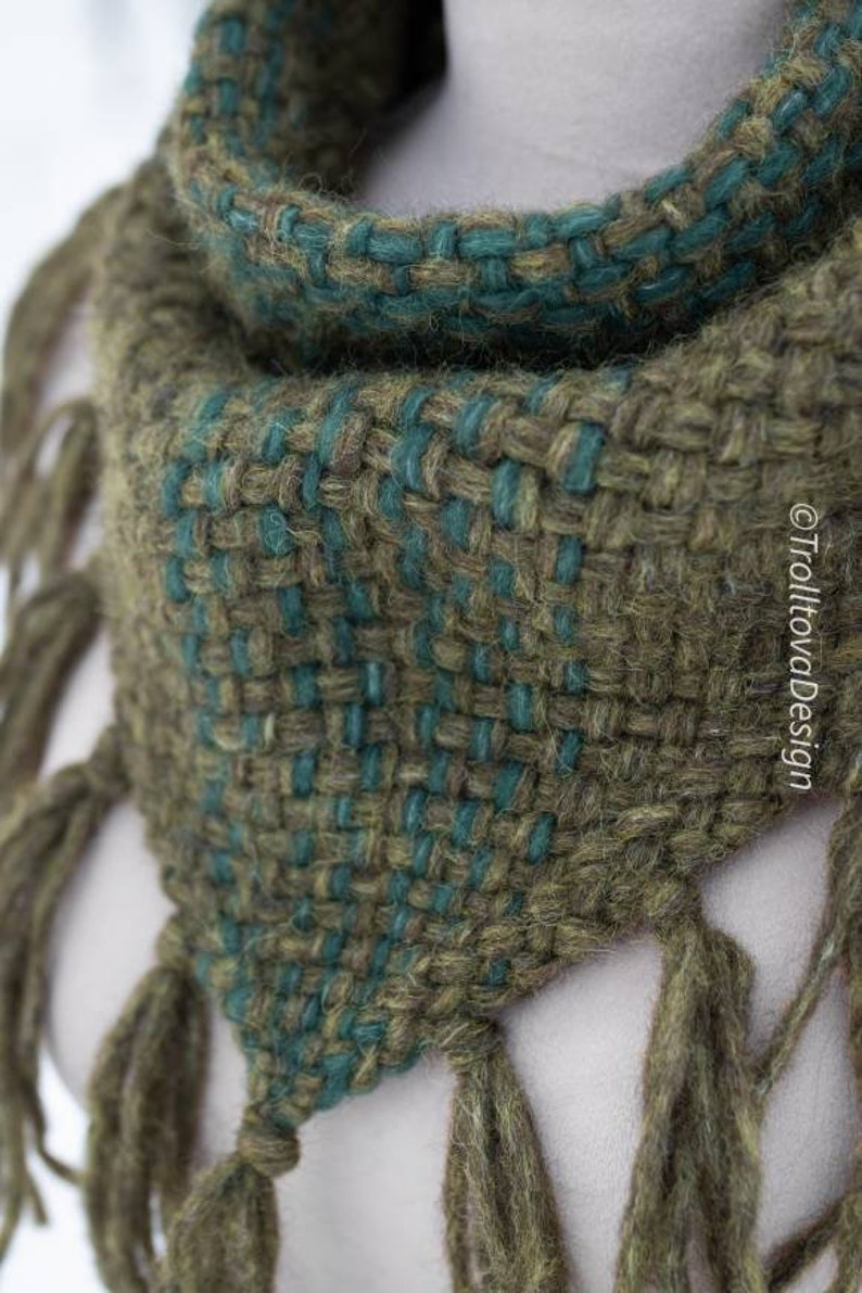 LAST ONE Extra soft handwoven triangle scarf in forest green shades. image 8
