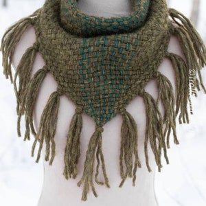 LAST ONE Extra soft handwoven triangle scarf in forest green shades. image 7