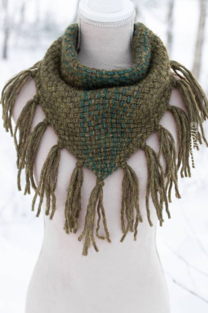 LAST ONE Extra soft handwoven triangle scarf in forest green shades. image 7