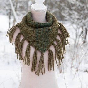 LAST ONE Extra soft handwoven triangle scarf in forest green shades. image 6