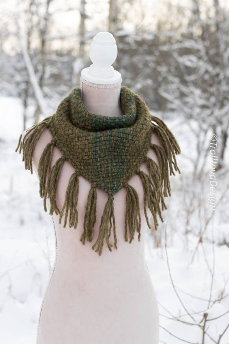 LAST ONE Extra soft handwoven triangle scarf in forest green shades. image 6
