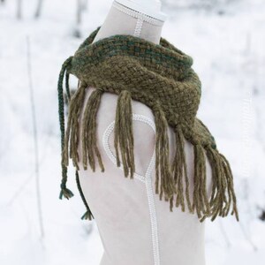 LAST ONE Extra soft handwoven triangle scarf in forest green shades. image 9