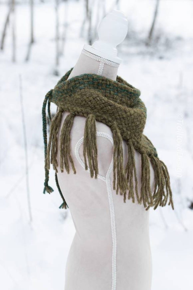 LAST ONE Extra soft handwoven triangle scarf in forest green shades. image 9