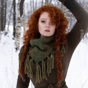 LAST ONE Extra soft handwoven triangle scarf in forest green shades. image 3