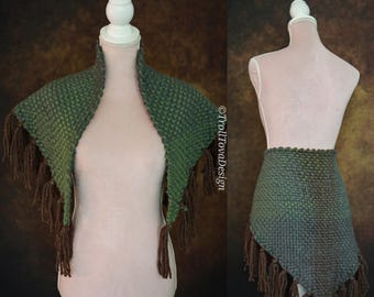 Handwoven triangle shawl made from yarn scraps.