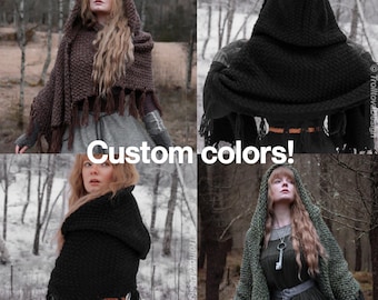 Custom-made hooded shawl in the colors of your choice. Handwoven. Please contact before purchase.