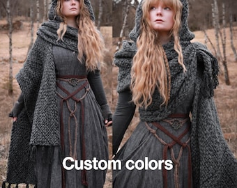 Custom-made extra long hooded shawl in the colors of your choice. Handwoven. Please contact before purchase.