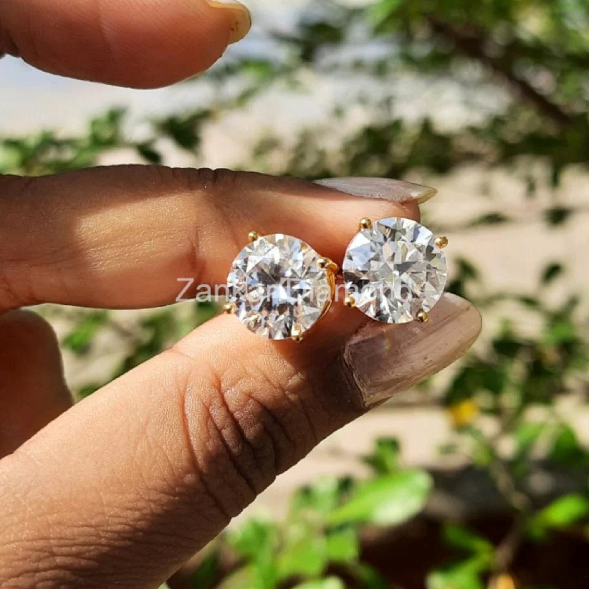 Round Moissanite Floral Halo Stud Earrings in 14K White Gold